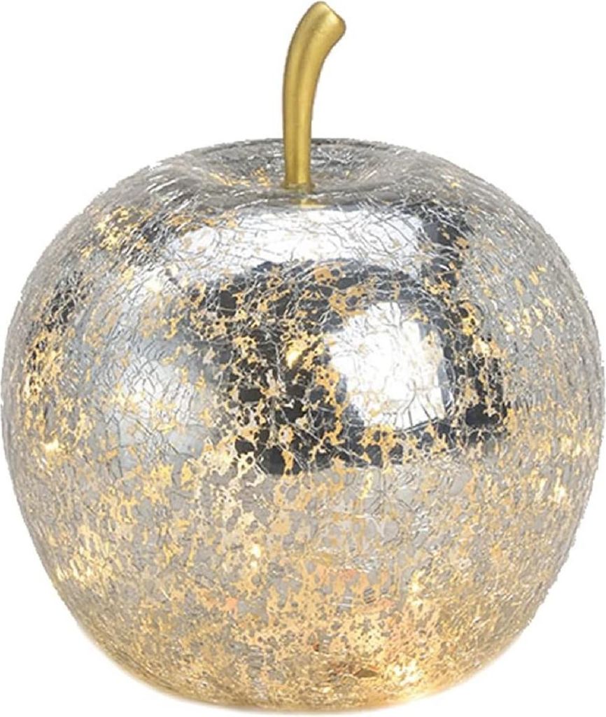 LED Dekolampe Apfel Glas 20er LED Lichterkette Timer Ø16cm silber