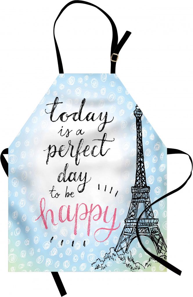 ABAKUHAUS Eiffelturm Kochschürze, Perfekte Tag Eiffelturm Polka Dot Handschrift Typografie Skizze Paris Print, Farbfest Höhenverstellbar Waschbar...