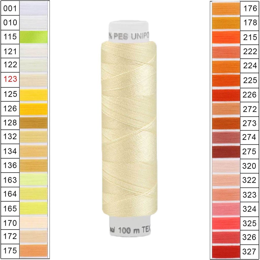 Nähgarn 10 x 100m Unipoly 120 Tex14x2 Universalnähgarn Allzweckgarn Polyester 1v6 Farbwahl, Farbe:123