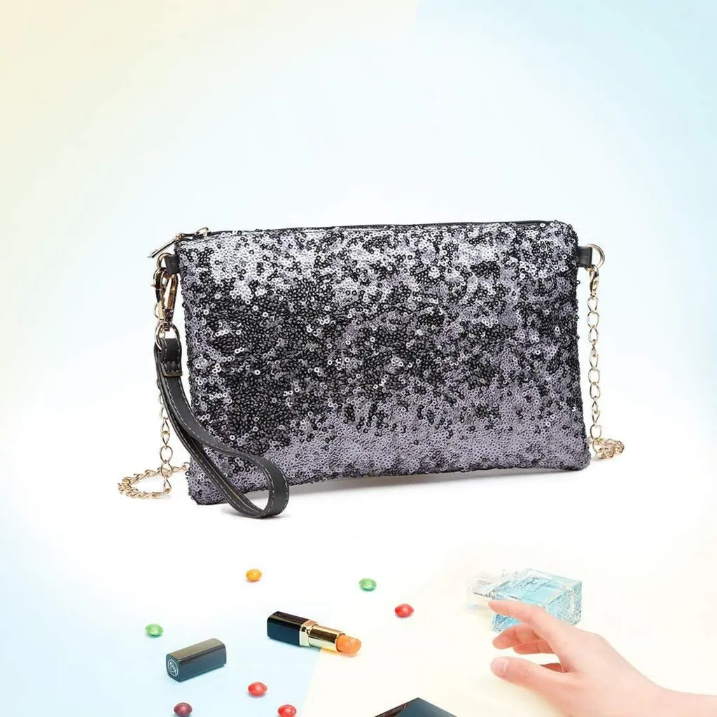 Miss Lulu Mini Pochette Paillettes Sac à Bandoulière Bleu Scintillant
