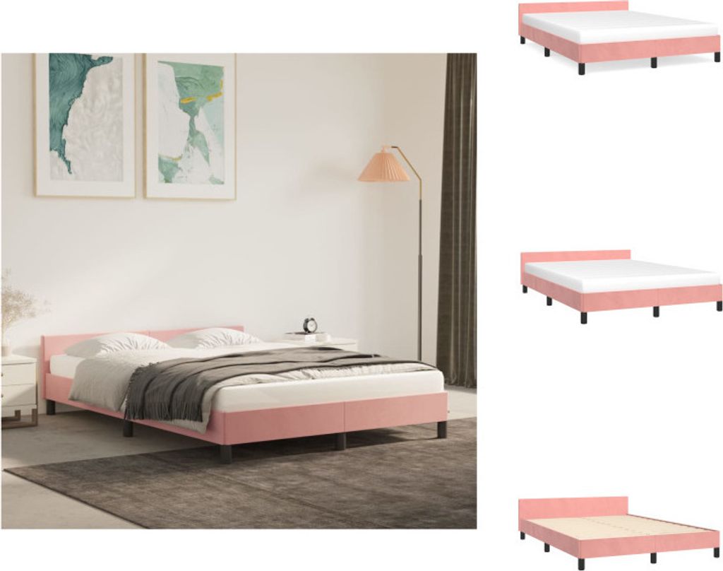 vidaXL Bettgestell mit Kopfteil Rosa 140x190 cm Samt - Betten & Bettgestelle