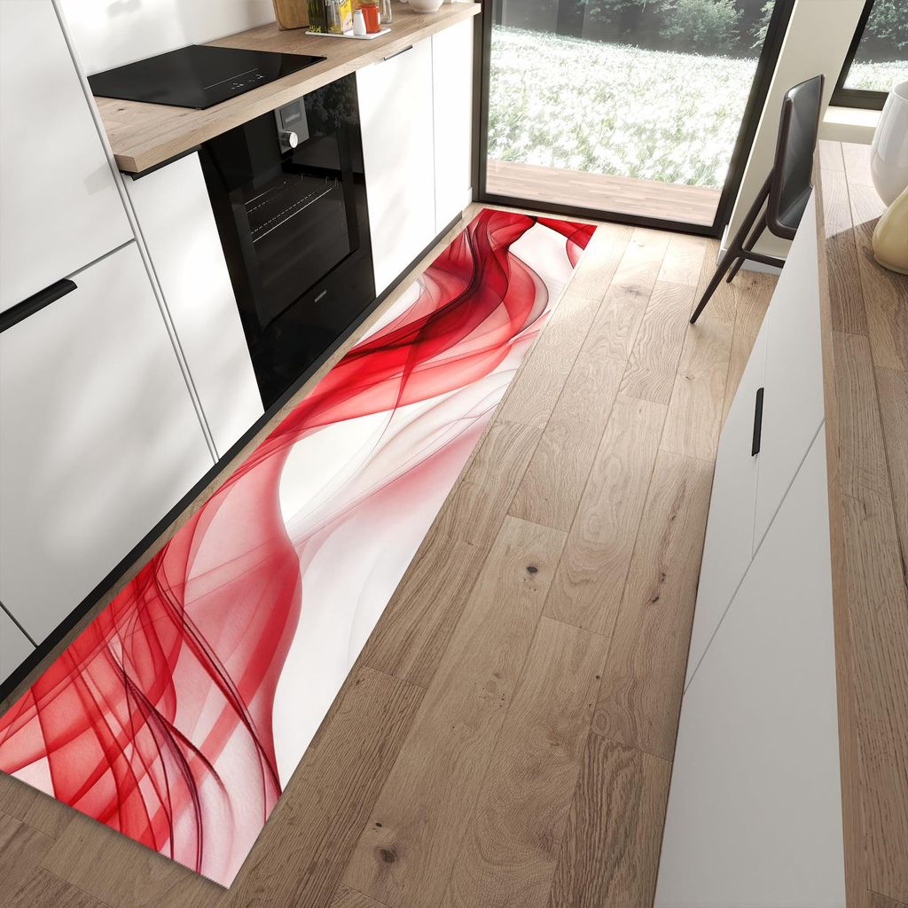 Küchenteppich 60x300cm rutschfest & abwischbar PVC Läufer - Farbige Wellen