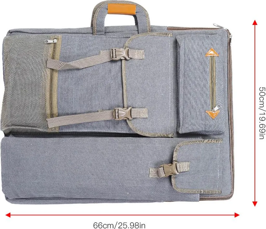 Sac à dessin étanche en toile grise avec compartiments de rangement