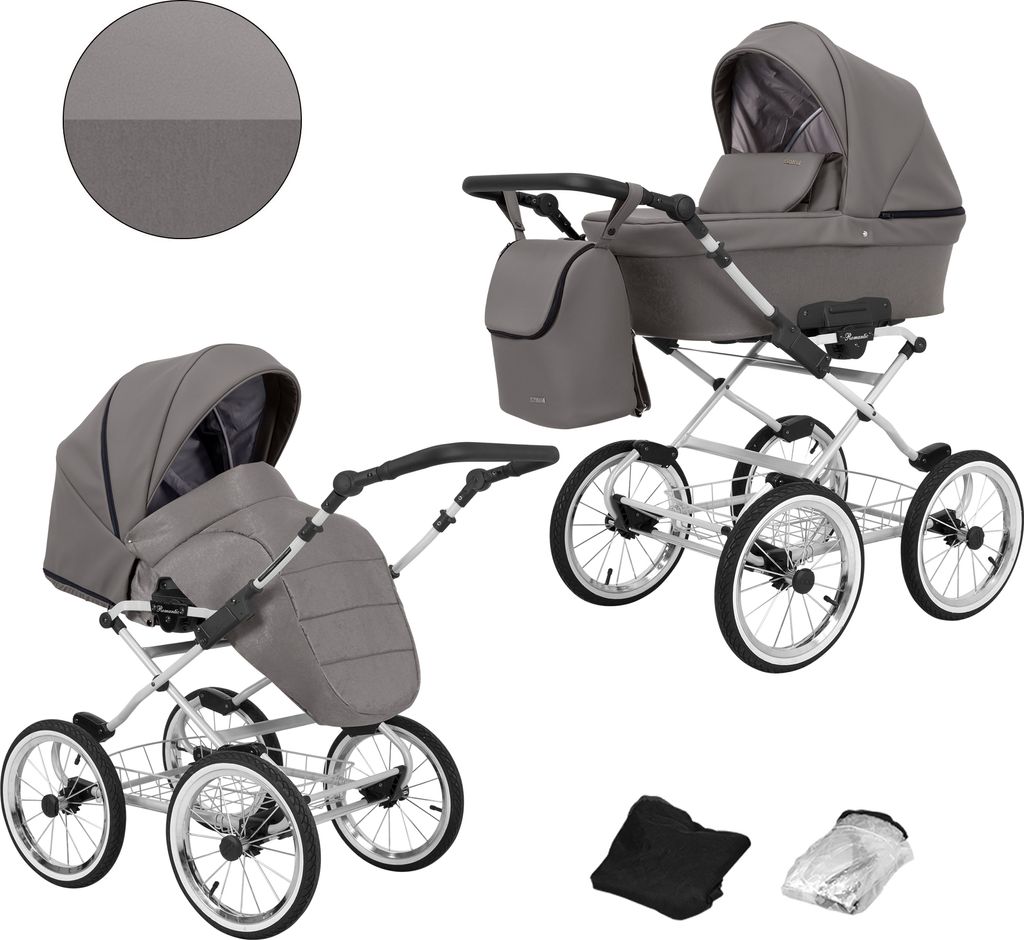 Kinderwagen ROMANTIC Sportwagen Babywagen Babyschale Komplettset Kinder Wagen Set 2 in 1 (graphit eco, Rahmenfarbe: Grau)