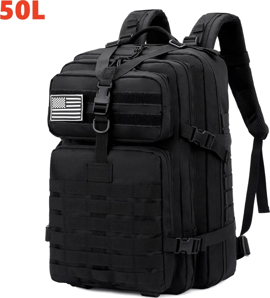 Sac de voyage 50L en nylon imperméable noir multi-compartiments pratique - 2