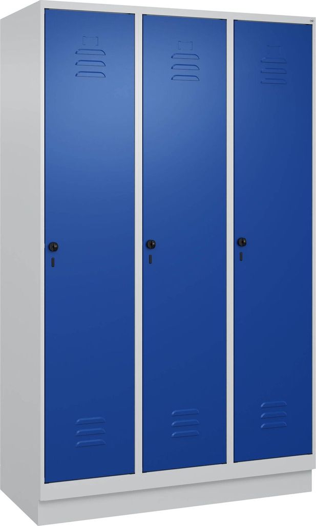C+P Garderobenschrank "Classic Plus", Abteilbreite 40 cm, mit Sockel, Enzianblau (RAL 5010), 195x120x50 cm/ 3 Fächer