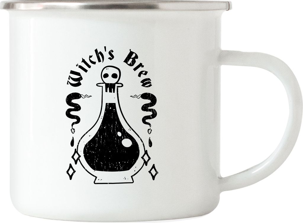 Witch's Brew Emaille Tasse Schwarze Weiße Magie Hexenzirkel Zauberei Zaubertrank Kräutergetränk Hexen Gespenster