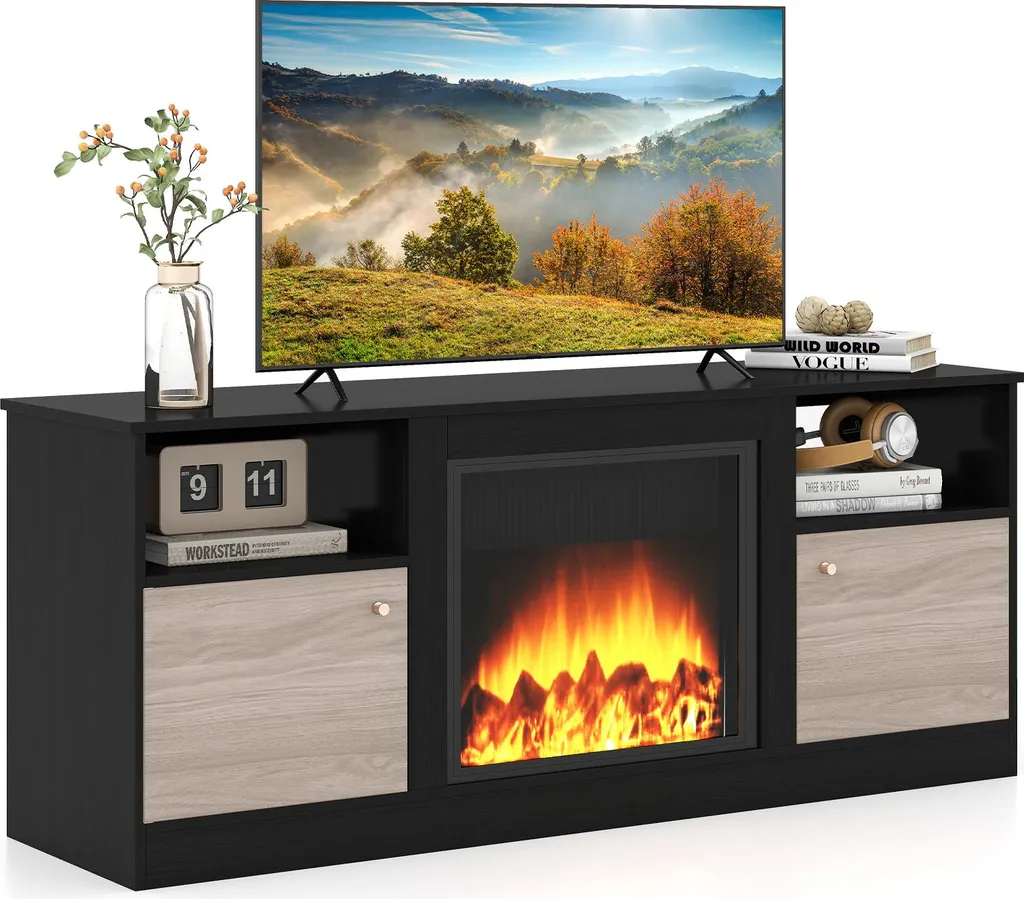 Grand Meuble TV 65 Pouces Noir pour Salon avec Rangement Modulable