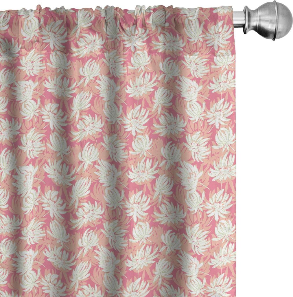ABAKUHAUS Blumen Vorhänge, Gardinen, Vintage Inspired Romantisches Hübsches Muster mit Repetitive Blumen, 2 Stück 75 x 175 cm, Pastel Pink Lachs