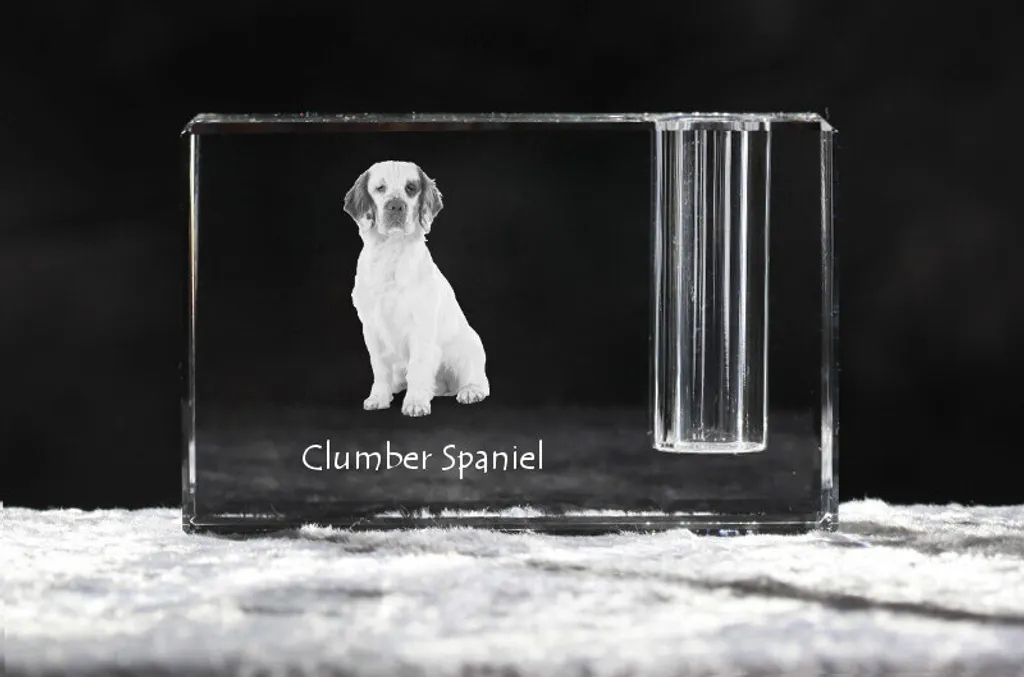 Clumber spaniel - Portapenne, organizer in cristallo con foto di cane, decorazione da tavolo unica del marchio Art-Dog