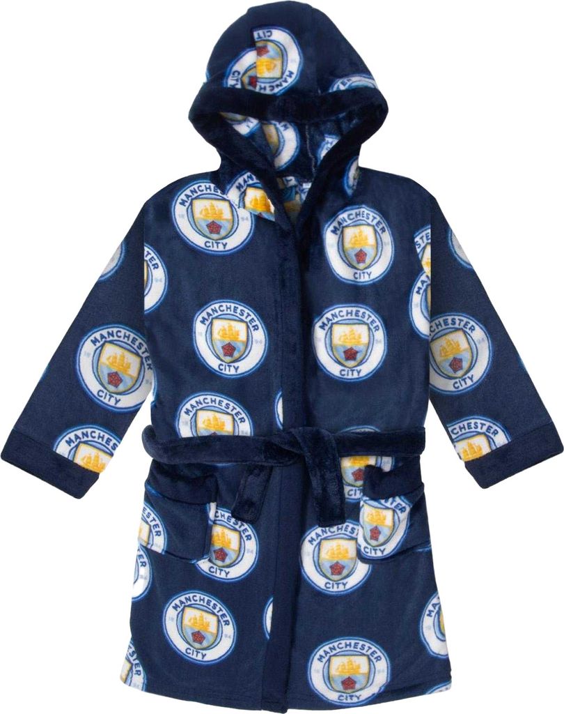 Manchester City FC - Morgenmantel für Jungen, Rundum bedruckt, Fleece GF614 (128) (Marine)