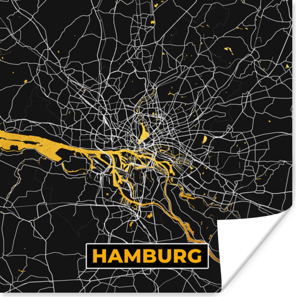 MuchoWow Poster Hamburg - Deutschland - Karte - Gold - Stadtplan 30x30 cm - Wandposter - Printing
