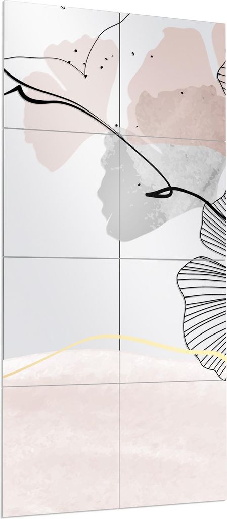 DEQORI Wandspiegel Puzzle 60x120 cm 'Dekorativer Gingko-Banner' Spiegel Ganzkörperspiegel