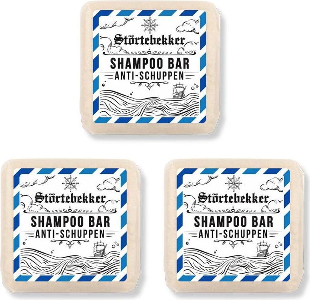 Störtebekker Festes Shampoo Sea Breeze 3er Set - Handgefertigtes, veganes Shampoo für Herren & Damen - Wohlduftende Duschpflege für Haut und Haar