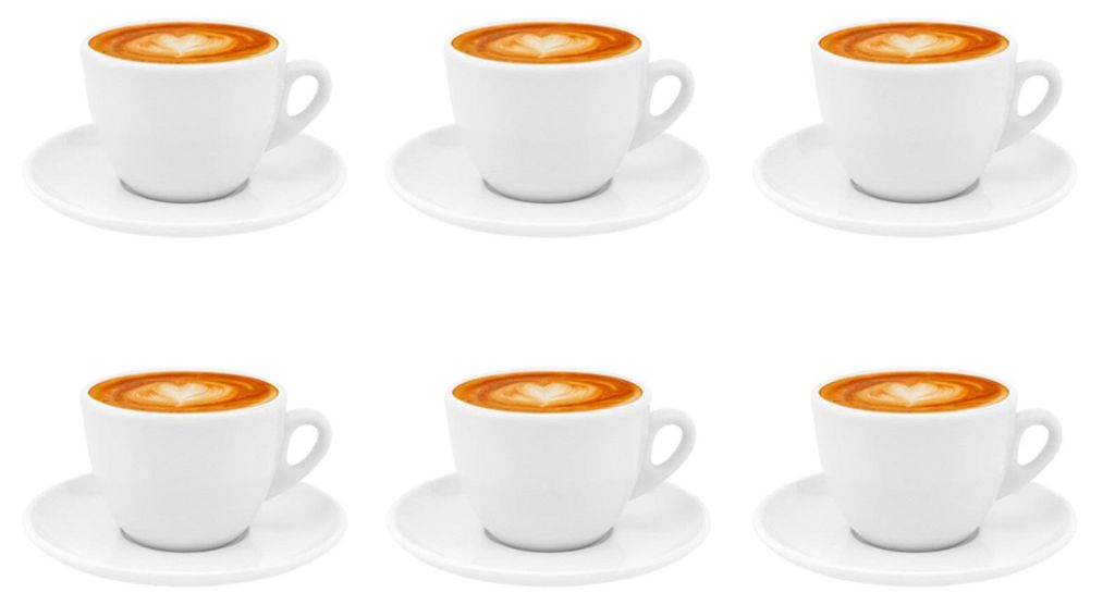 6 Cappuccino Kaffeetassen mit Untertassen weiß dickwandig Produktbild 