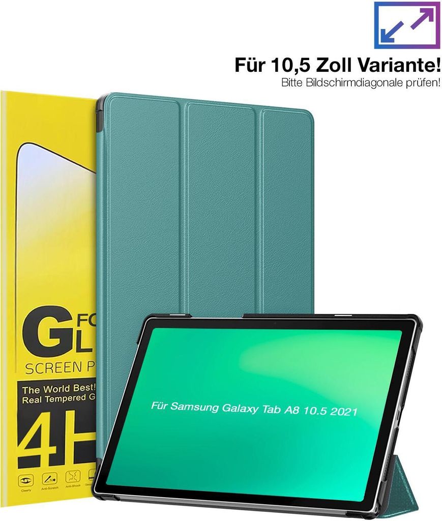 Schutzhülle + 2x 4H Displayfolie für Samsung Galaxy Tab A8 10.5 2021 Cover Case Schutz Tablet Farbe: Türkis