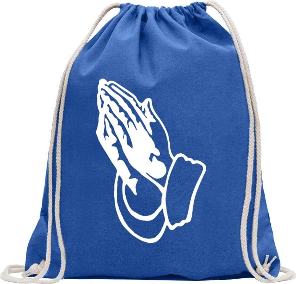 Kiwistar - Turnbeutel - royal - Betende Hände Prayer - Fun Rucksack Sport Beutel Gymsack Baumwolle mit Ziehgurt