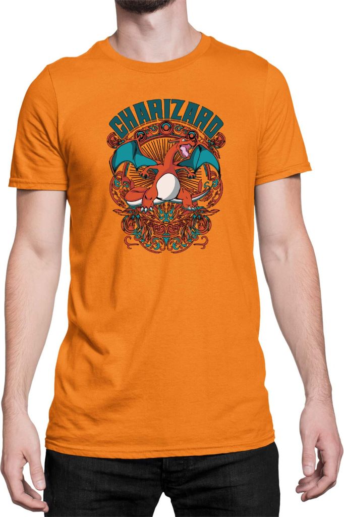 Herren T-Shirt Japan Anime Manga Pokemon Charizard, Man L / Orange