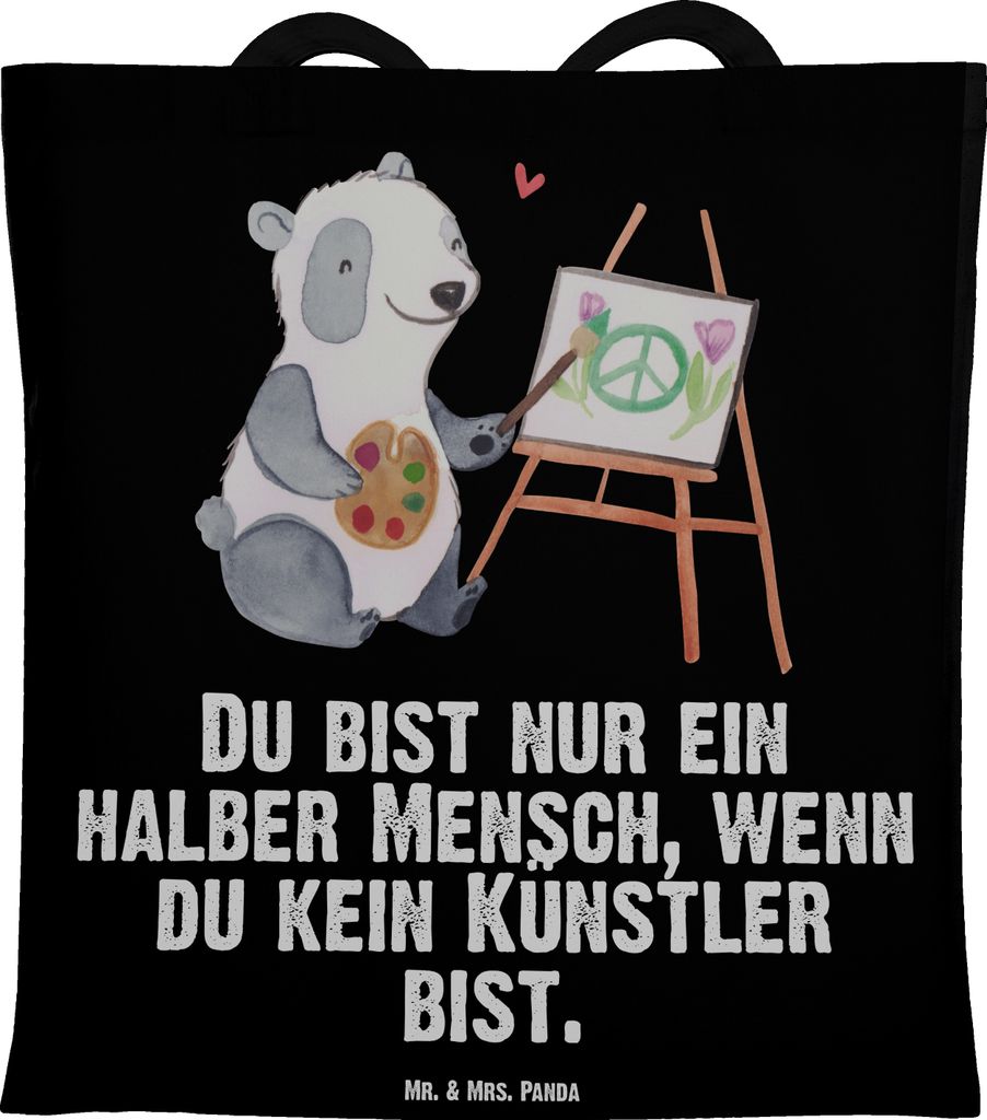 Mr. & Mrs. Panda Shopping Tasche Künstler Herz - Schwarz - Geschenk, Schultasche, Einkaufstasche, Tote Bag, Spruch, Jutebeutel, Maler, Kunstschule...