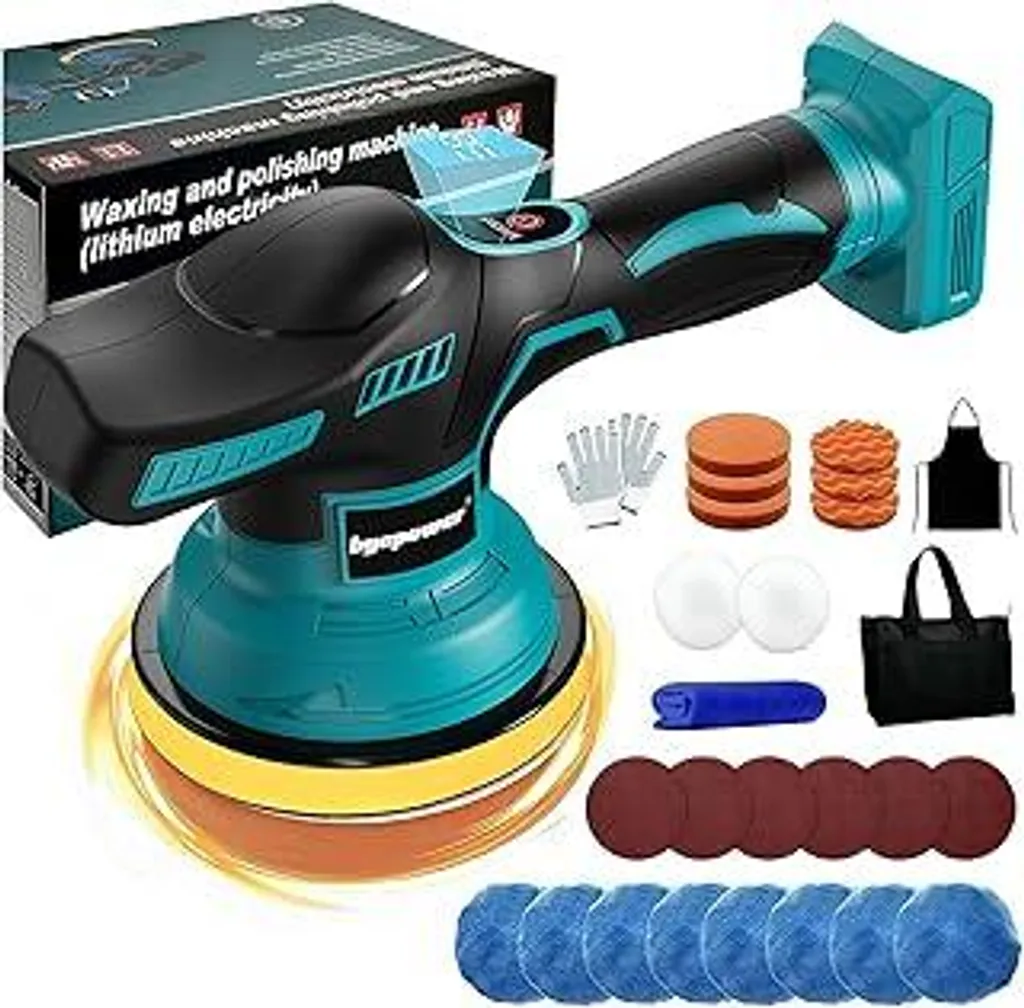 bycpower Lucidatrice per auto per batteria Makita serie 18V LXT, set di lucidatrici per auto 27 pezzi, lucidatrice orbitale per auto da 6 pollici con 8 velocità variabili per ceratura/detailing auto (senza batteria)