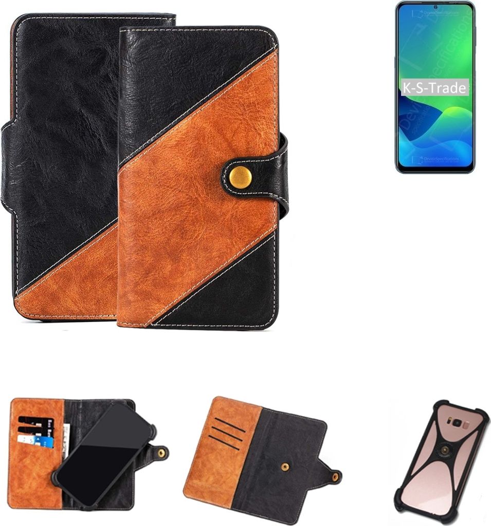 K-S-Trade Handyhülle Schutzhülle Bookstyle Case Wallet-Case kompatibel mit Ulefone Note 13P Handy Cover Bumper Klapphülle schwarz hellbraun 1x