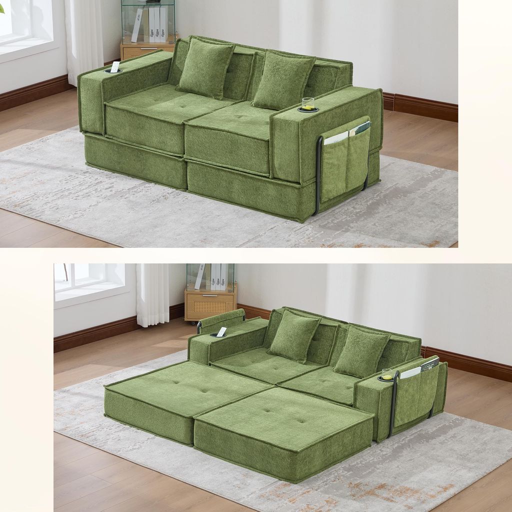 Modernes Doppelschlafsofa mit Stoffbezug, Zweisitzer, 2 Kissen, bequemer Sitz, Weinrot