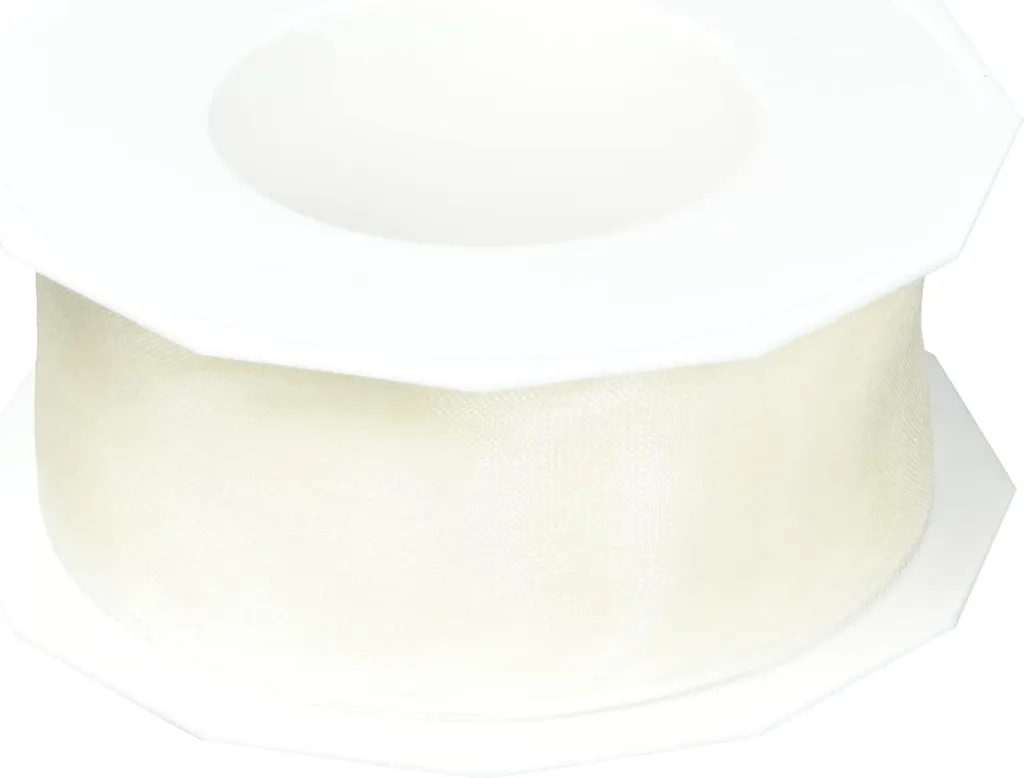 Four Seasons Ruban d'organza crème 40mm bord fil de fer - Bobine 25m