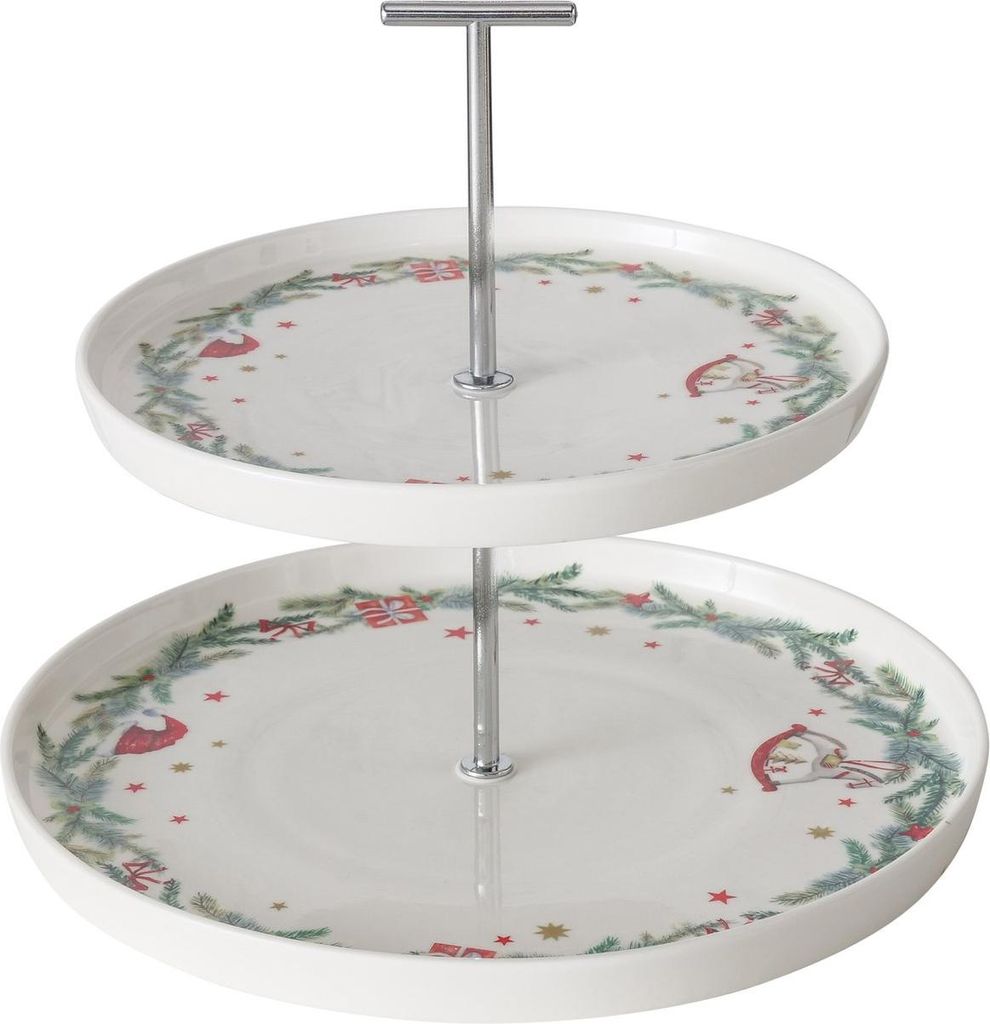 Zweistöckige Etagere mit weihnachtlichem Muster FLORENZA, Produktbild 