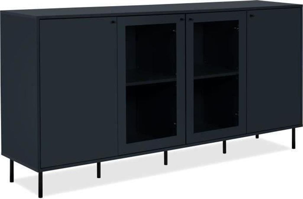 Buffet bas CARACAS,Reproduction bleu navy, 2 portes vitrées Image du produit 
