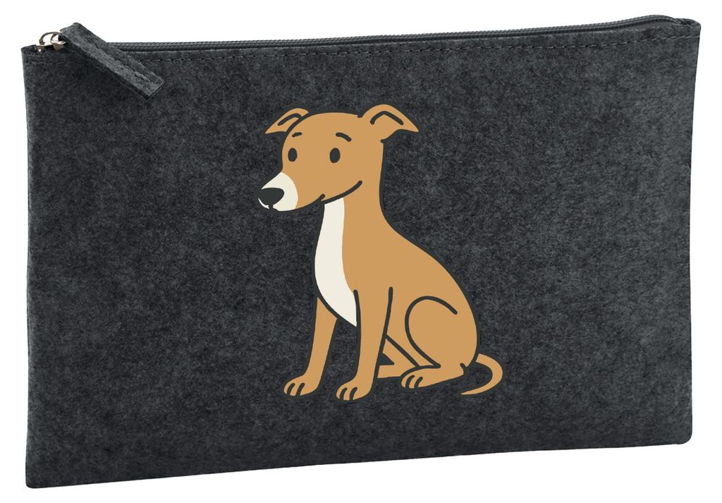 Huuraa Kulturbeutel Whippet Comic Whippi 1 Liter Charcoal Filz Kosmetiktasche Geschenkidee