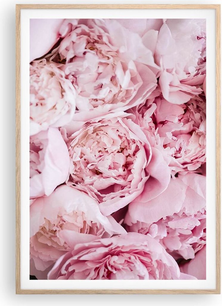 Gerahmtes Poster - Rahmen in heller Eiche - Blumenstrauß Blumen Rosa - 70x100 cm - Wand Bild - Wanddeko - Wandbilder - Kunstposter - Wandposter - ...