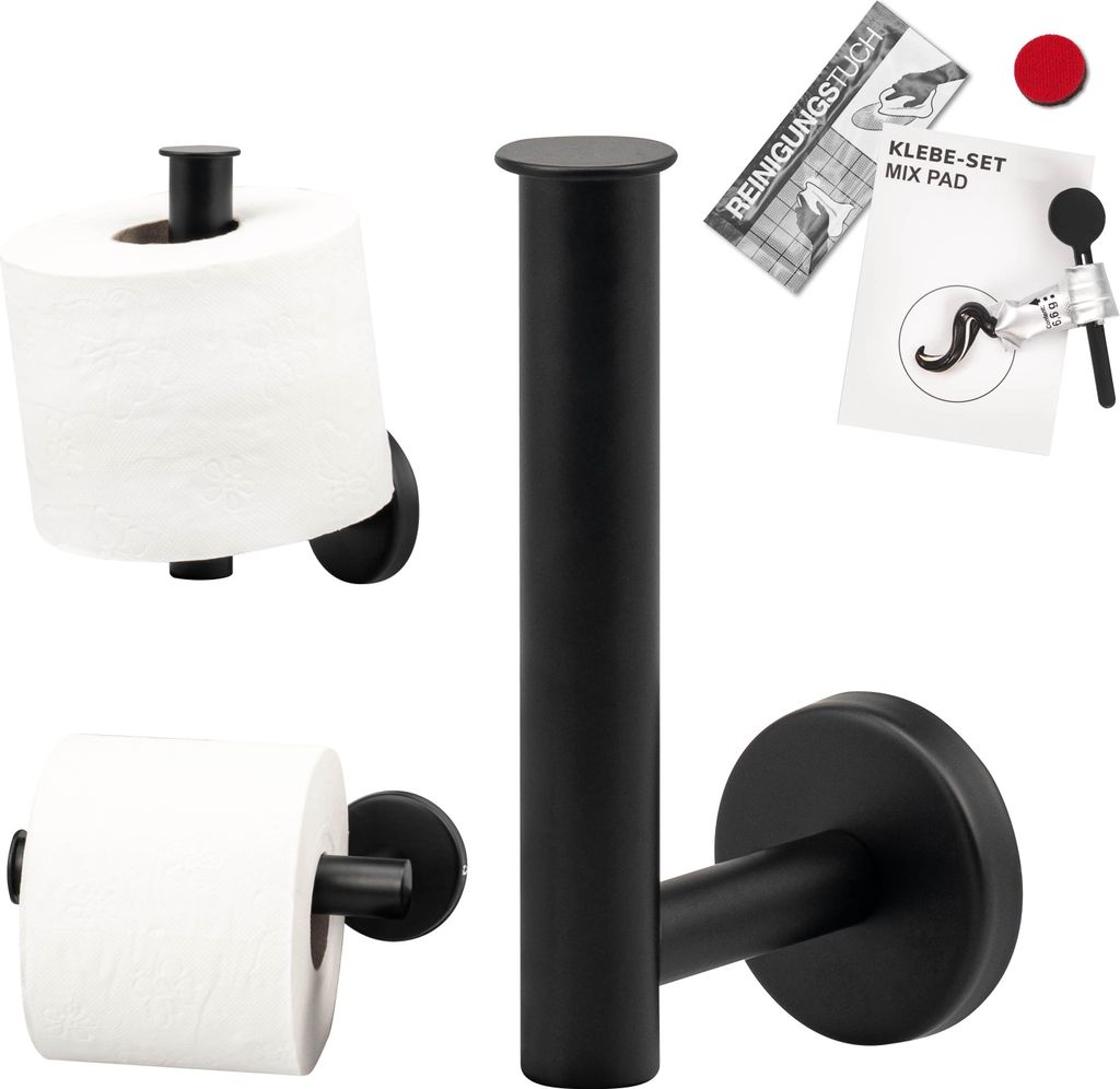 bremermann Bad-Serie PIAZZA BLACK - Toilettenpapierhalter 2in1 inkl. Klebeset aus Edelstahl matt schwarz