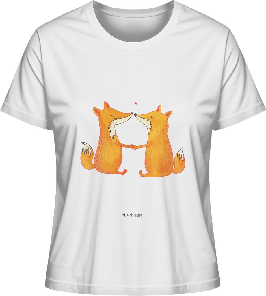 Mr. & Mrs. Panda Baumwoll T-Shirt Damen Füchse Liebe Größe L - Weiß - Geschenk, Basic Shirt, Fuchs, Liebespaar, Oberteil, Mit Print, Fox, Paar,...