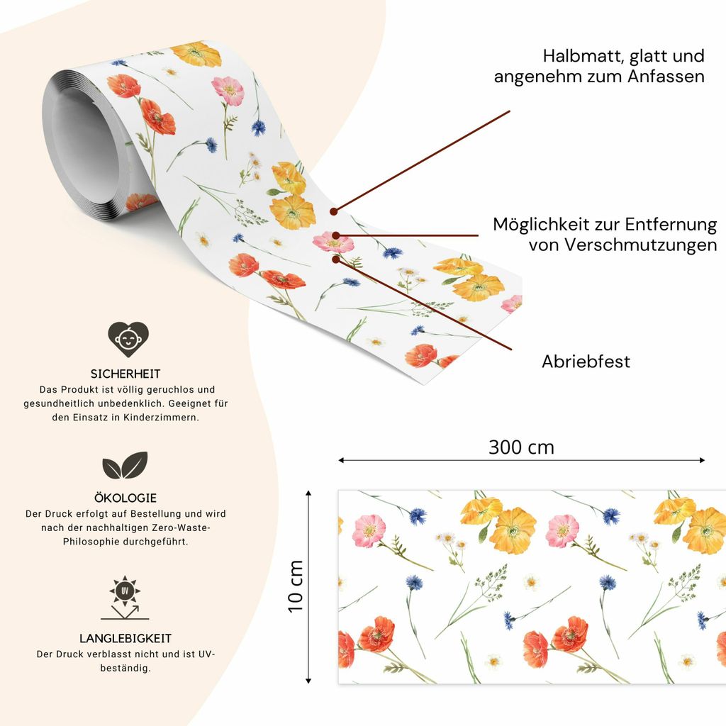 Selbstklebende Wandbordüre - Einfach Abziehen & Anbringen | 10cm X 5m Blau