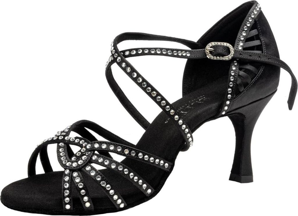 Rummos Damen Tanzschuhe Elite Eris 041S - Material: Satin mit Strass Schwarz - Absatz: 60R Flare - Größe: EUR 36
