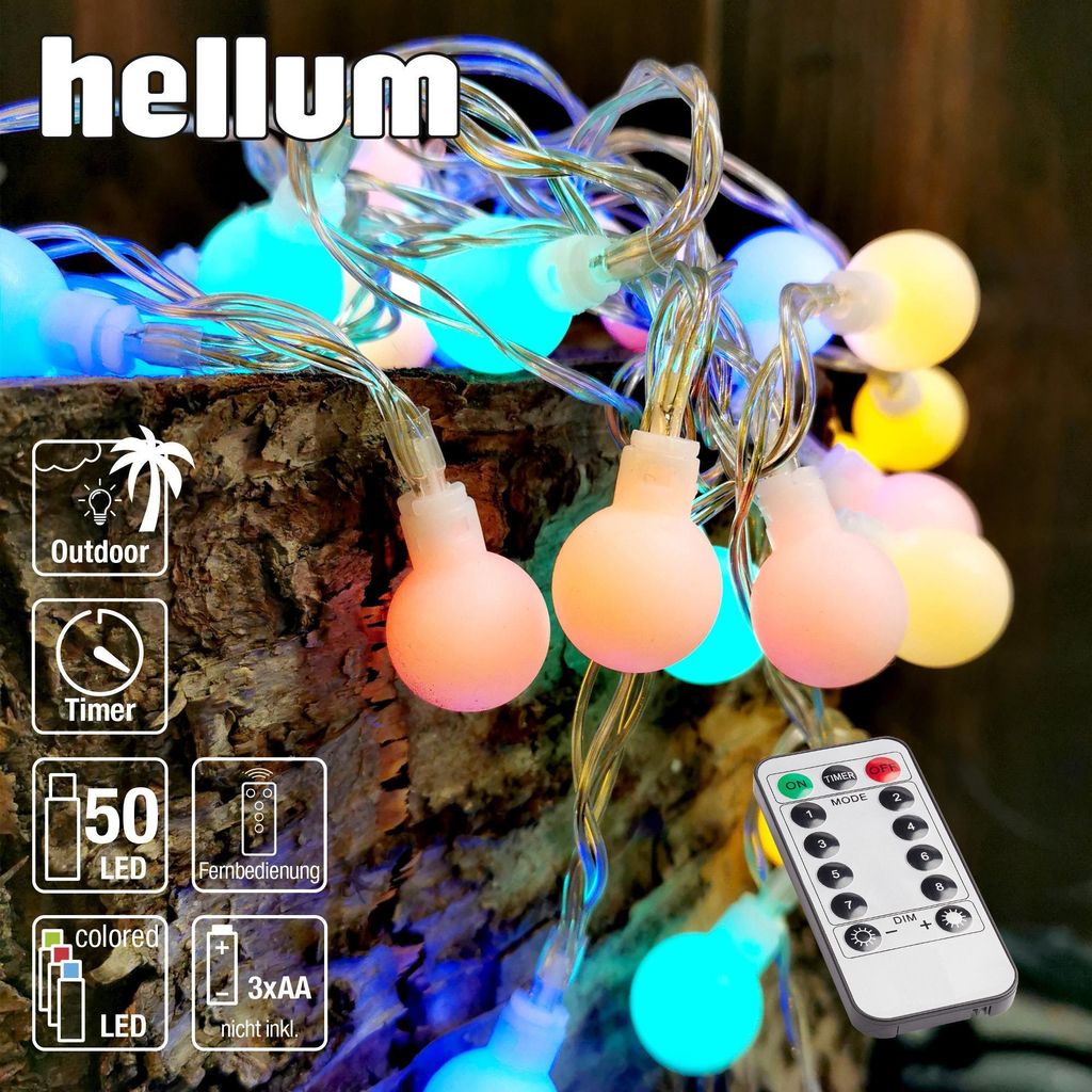 Lichterkette LED Kugeln 50 LED ́s RGB bunt Batterie Outdoor Party Garten Außen