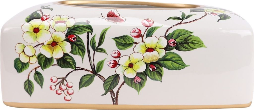 Fine Asianliving Chinesische Taschentuchbox Porzellan Weiß Blumen B23xT9xH14cm