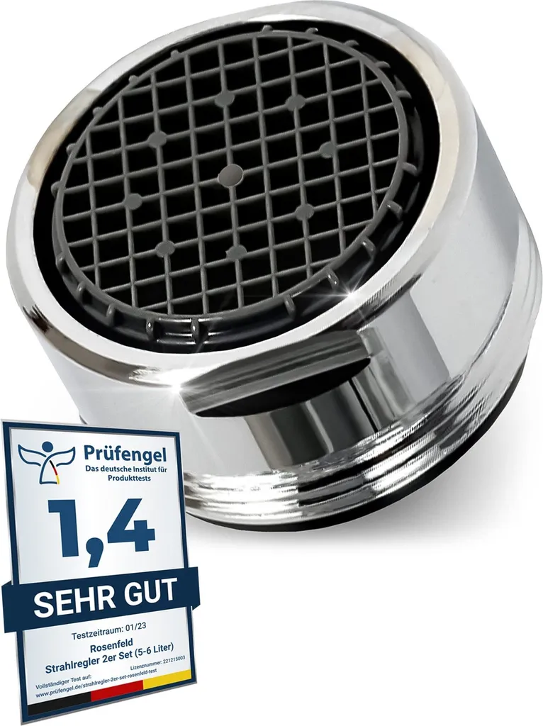 Aeratore a risparmio idrico M24 portata d'acqua 5 l/min - Filtro per rubinetto anticalcare ad alta tecnologia con filtro sferico - Aeratore in ottone cromato - Attacco per aeratore per rubinetti - 1
