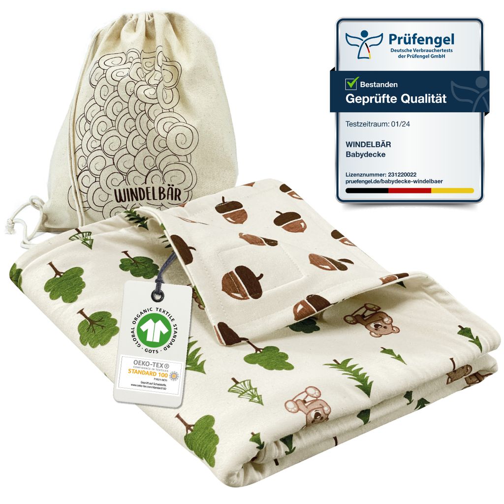 Windelbär 100% Baumwolle Babydecke, 75 x 100 cm, Wald