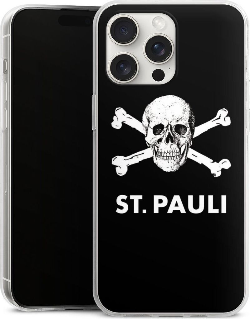DeinDesign Handyhülle für Apple iPhone 15 Pro Max Silikon Hülle Case Smartphone Schutzhülle FC St. Pauli Offizielles Lizenzprodukt Totenkopf
