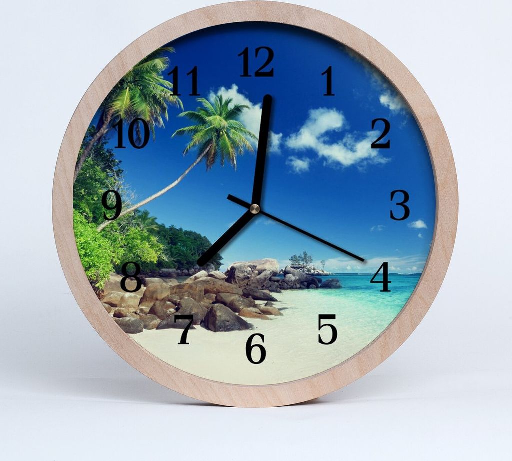 Holzuhr 30fi cm wanduhr - Strand mit Palmen Landschaft