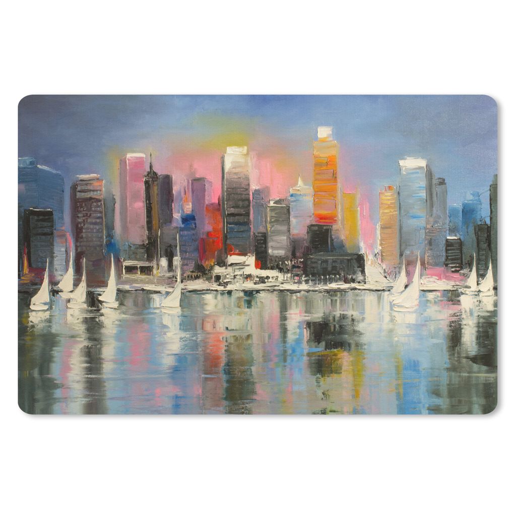MuchoWow Mauspad Mousepad Gemälde - Öl - Skyline - Wasser 27x18 cm - Mousepads - Maus Mat - Pad - Mausunterlage - Büroartikel - Desk Matten