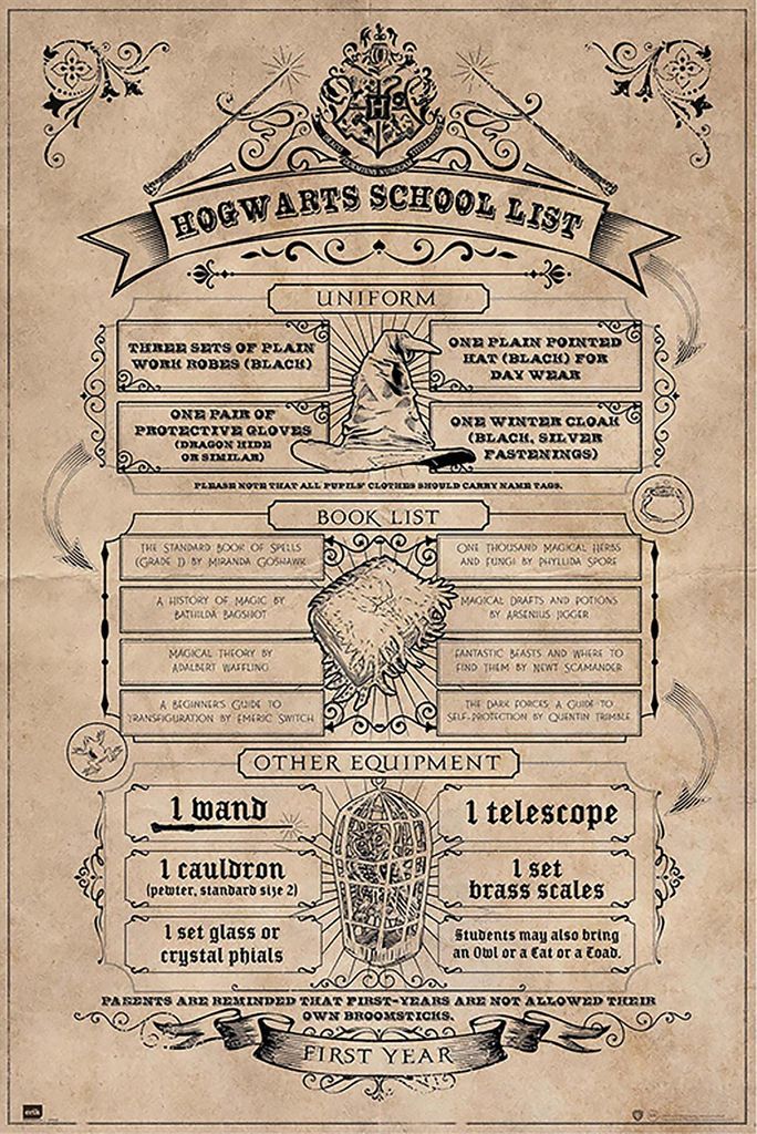 Poster Harry Potter Hogwarts School List 61x91.5cm