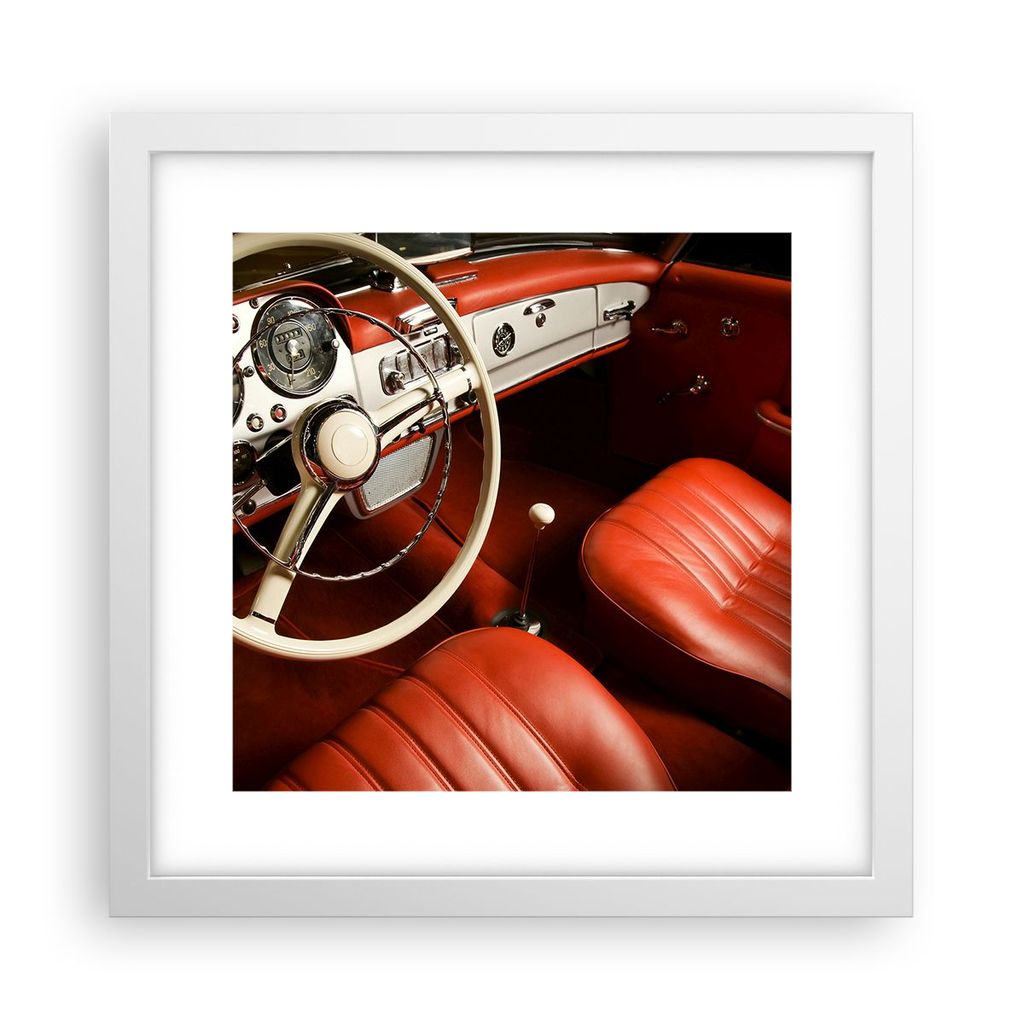 Gerahmtes Poster - Weißer Rahmen - Auto Innenraum Klassisch - 30x30 cm - Wand Bild - Wanddeko - Wandbilder - Kunstposter - Wandposter - Bilderrahm...