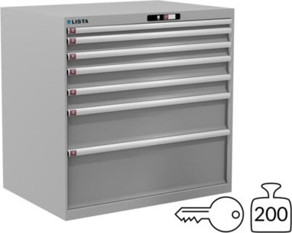 Lista Schubladenschrank - 14.516.020 - 1.000x1.023x725 mm (HxBxT) - 7 Schubladen - 200 kg - Key Lock - lichtgrau (RAL 7035)