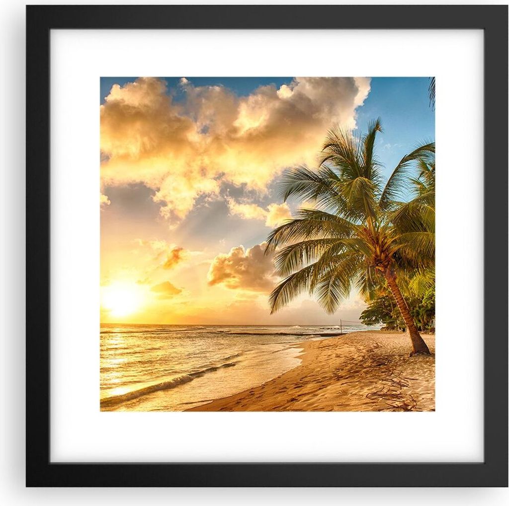 Gerahmtes Poster - Schwarzer Rahmen - Strand Meer Palme - 30x30 cm - Wand Bild - Wanddeko - Wandbilder - Kunstposter - Wandposter - Bilderrahmen - ...