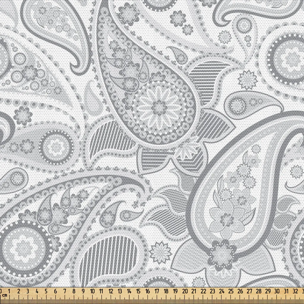 Tissu résistant et doux 3m Motif Paisley Gris pour Rénovation Fauteuil
