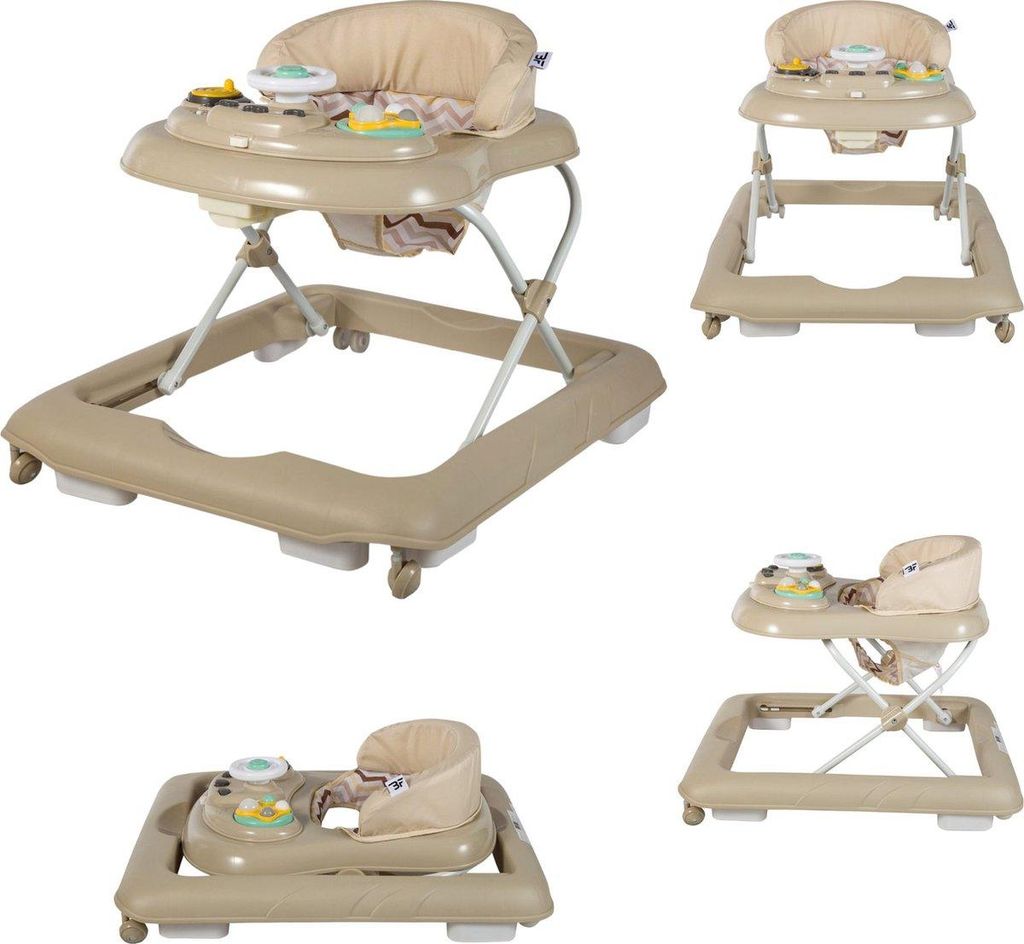 Faltbarer Baby Lauflernwagen Beige mit Spielset – Laufstuhl mit Spielbrett, höhenverstellbar, kompakt zusammenklappbar