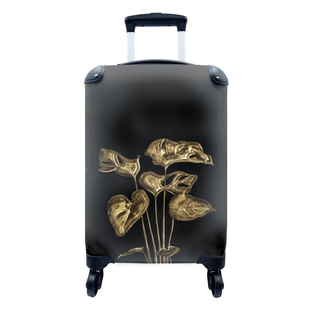 MuchoWow Koffer Handgepäck Trolley Rollkoffer Kleine Reisekoffer mit 4 Rollen - Blätter - Herz - Gold - Cabin Size < 55x40x23 cm & 55x40x20 cm ...