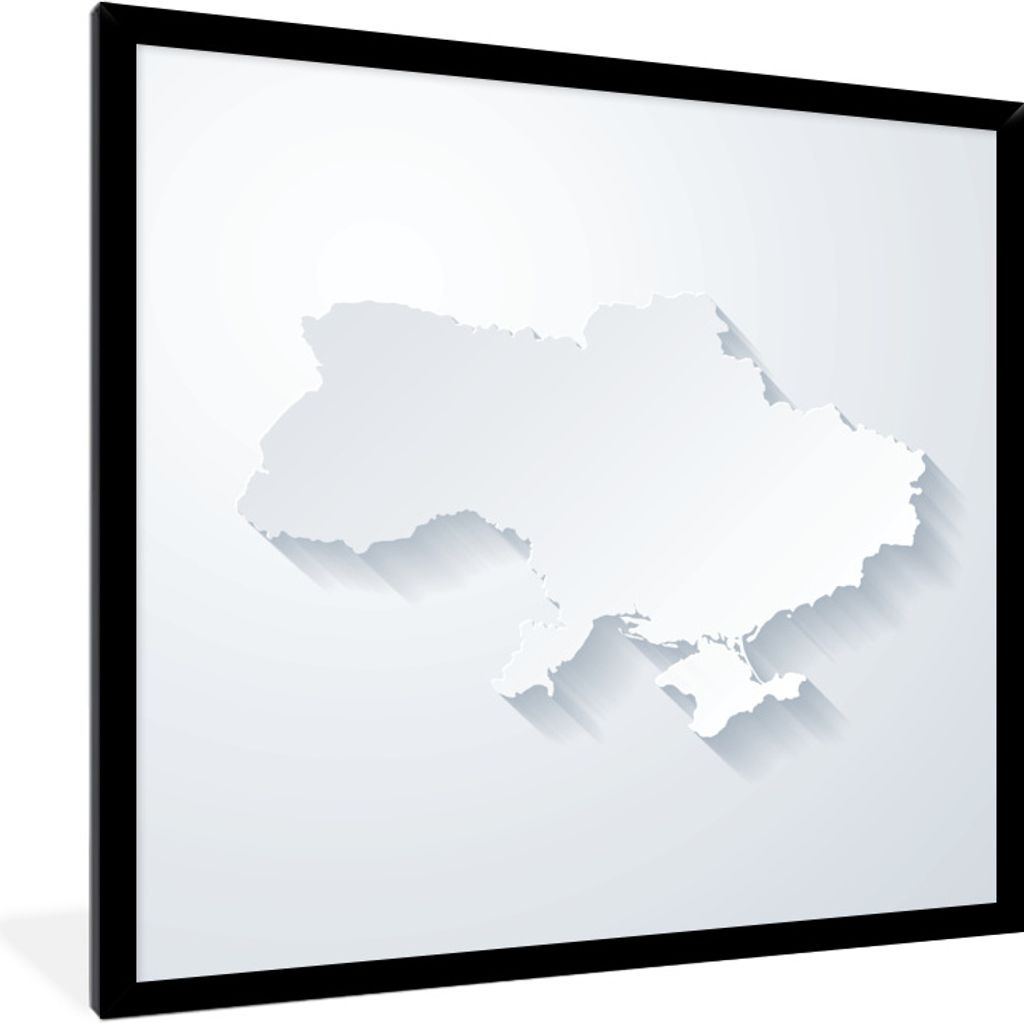 MuchoWow Gerahmtes Poster Illustration der Ukraine in Weiß 40x40 cm - Poster mit Schwarzem Bilderrahmen Wandposter Rahmen Foto Bilder - Mit Rahm...